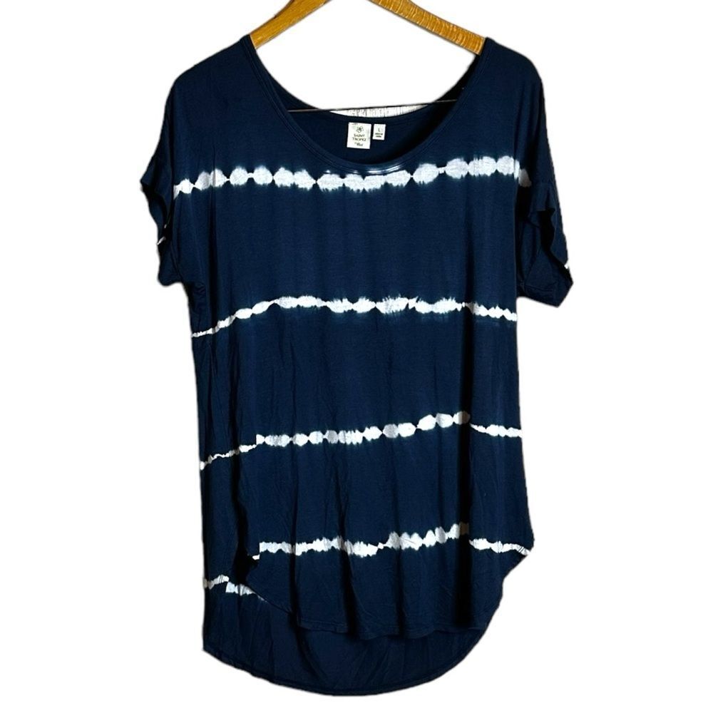 Saint Tropez West navy & white rayon blend tie dye t shirt size large
